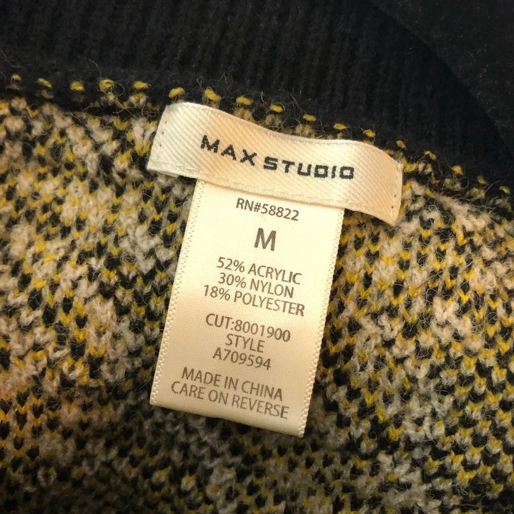 Max Studio Womens Sweater Boxy Oversized Mock Neck Houndstooth Beige Black M - Image 3