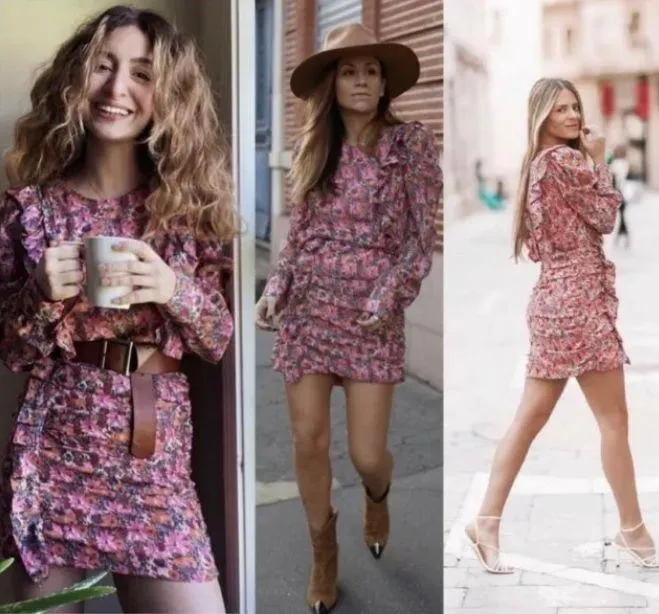 ZARA Pink Floral Draped Print Mini Dress - Image 5