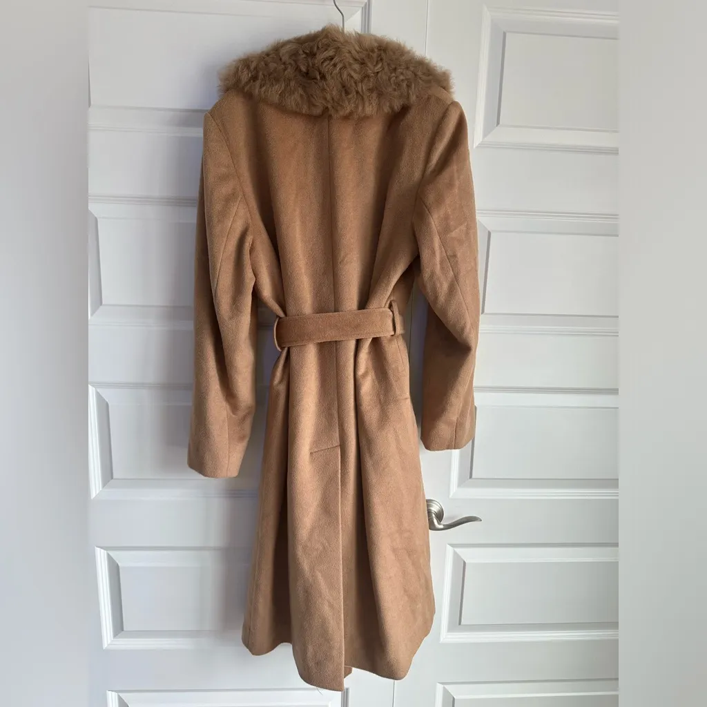 Sofia Cashmere Belted‎ Genuine Shearling Trim Coat NWT 14 Tan - Image 12