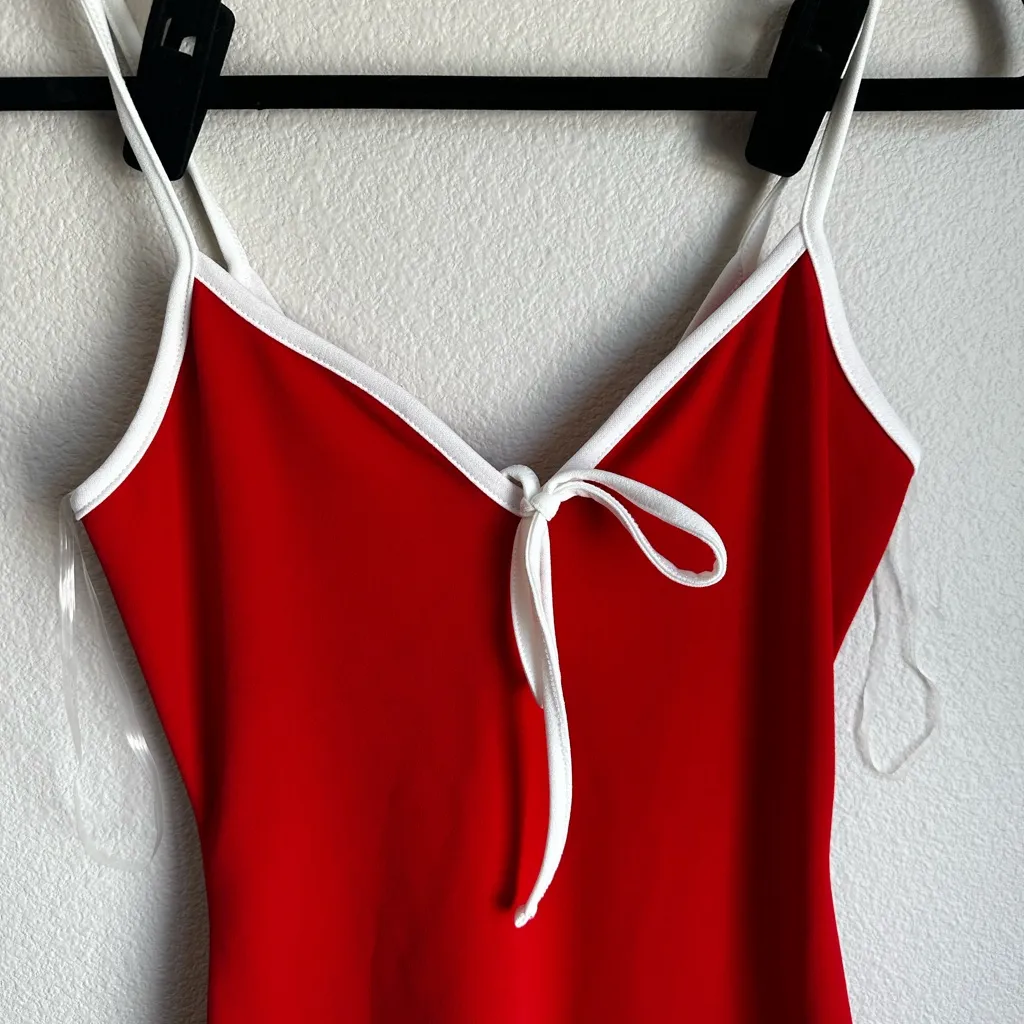 Timing Red Midi Dress with White Trim - Image 2