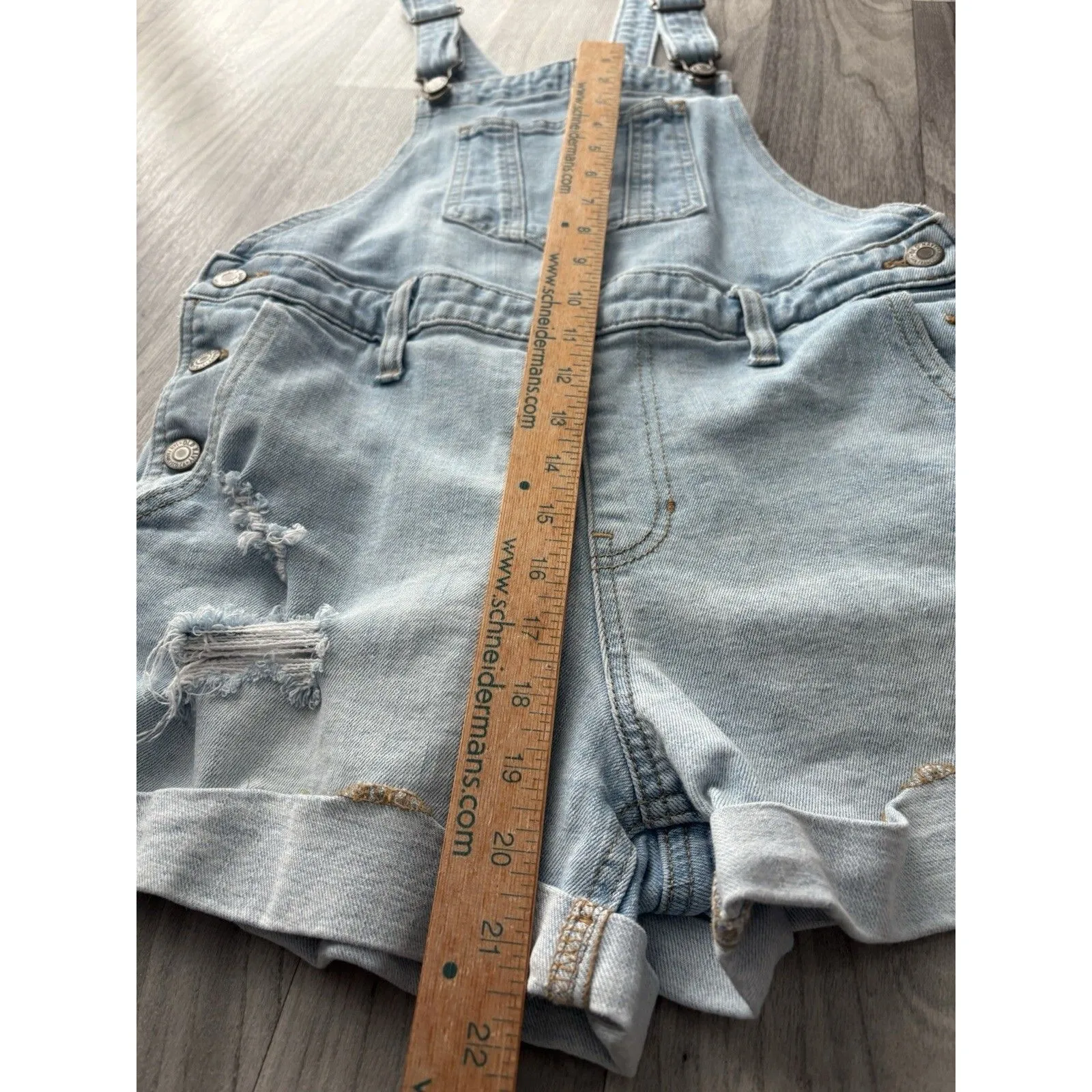 Old Navy Shortalls Womens Small Blue Shorts Bib Overalls Cuffed Distressed 30x3 - Image 11