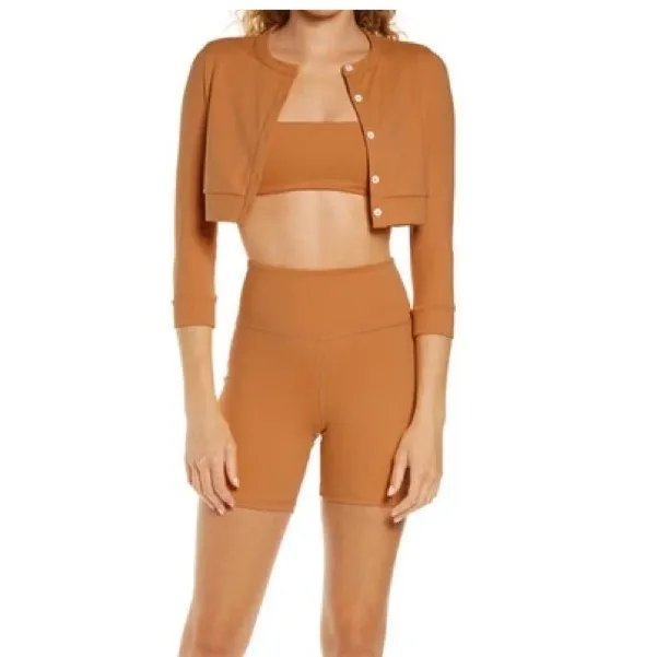 NWT WEWOREWHAT CROPPED CREWNECK CARDIGAN IN GOLD XS - Image 2