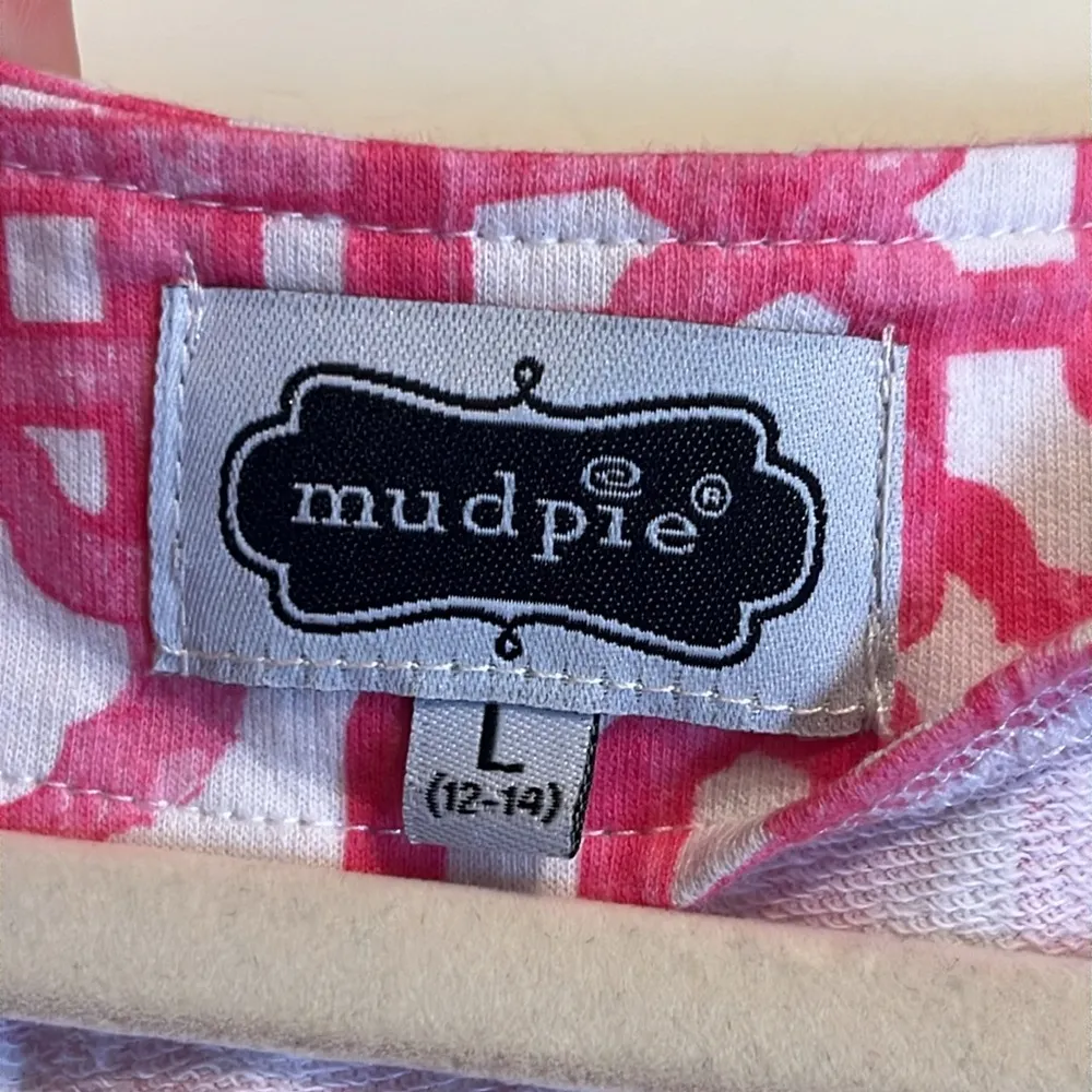 Mud Pie  | White & Pink Patterned Dress Cream Detailing Size Large w/ Pockets - Image 5