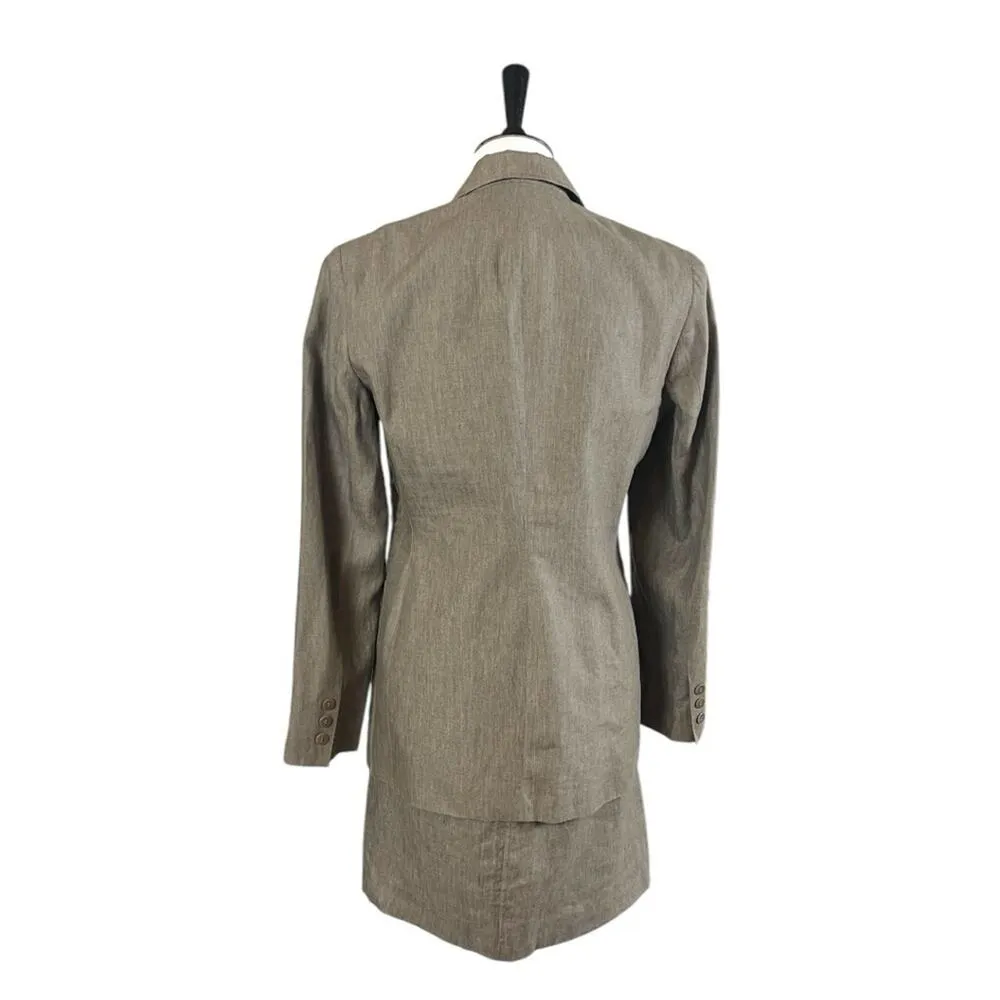 Brooks Brothers Suit A-line Skirt One Button Blazer Linen Tan Women’s Size 6 - Image 4