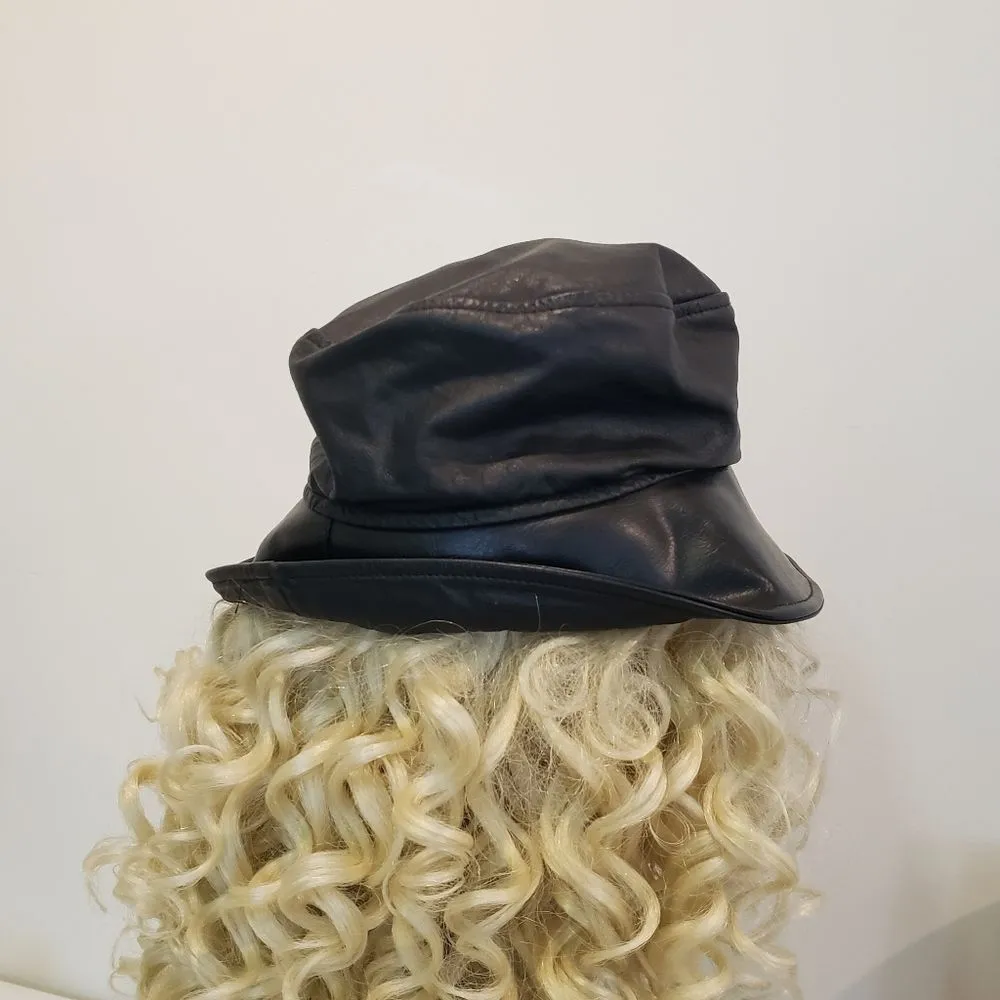 Black Leather Bucket Hat - Image 2