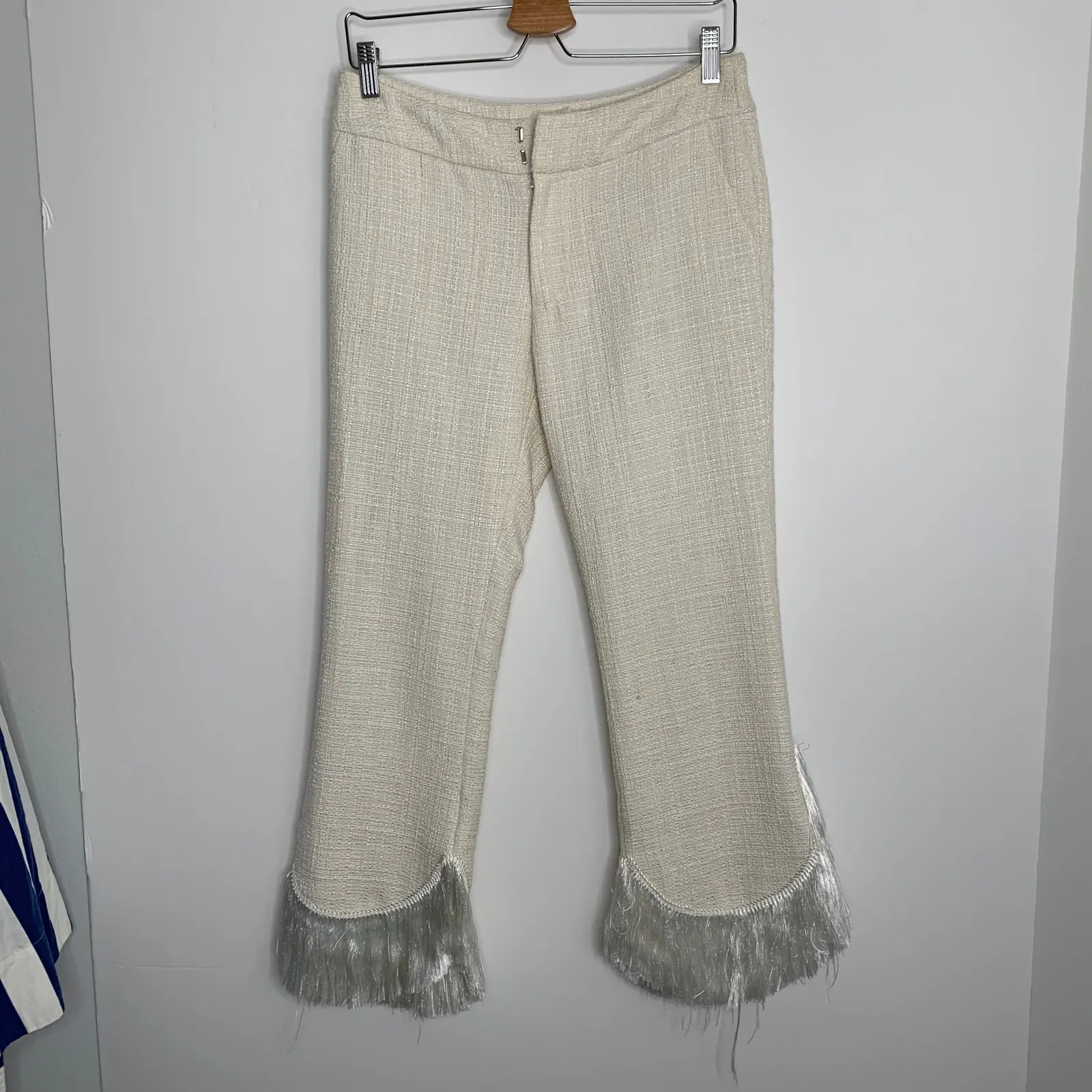 Alexis Ivory Fringed Tatum Tweed Wide Leg Pants Womens Small - Image 2
