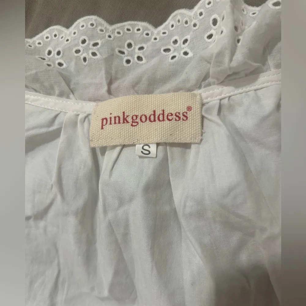 Pink Goddess White Blouse Puffy Sleeve Bohemian Style Cotton Top Size S New - Image 6