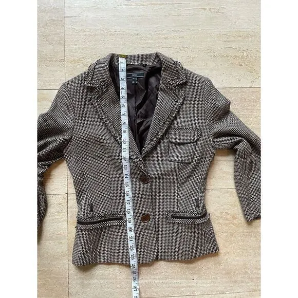 MNG by‎ Mango Brown Plaid Two Button Blazer Women Sz 6 - Image 4