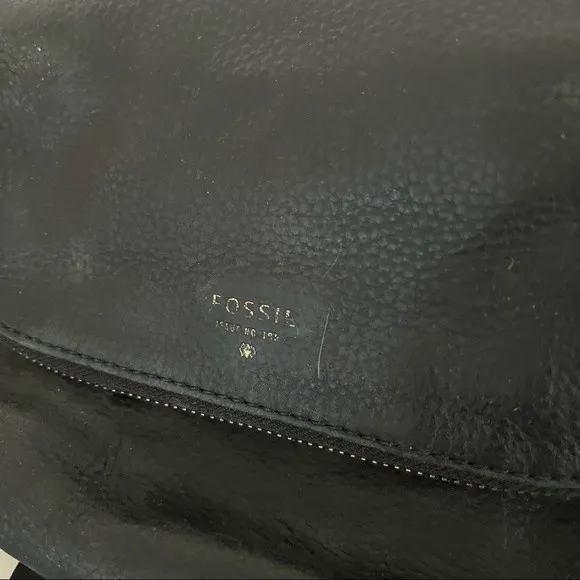 FOSSIL Pebbled Leather Bag Cross Body Shoulder Black - Image 8