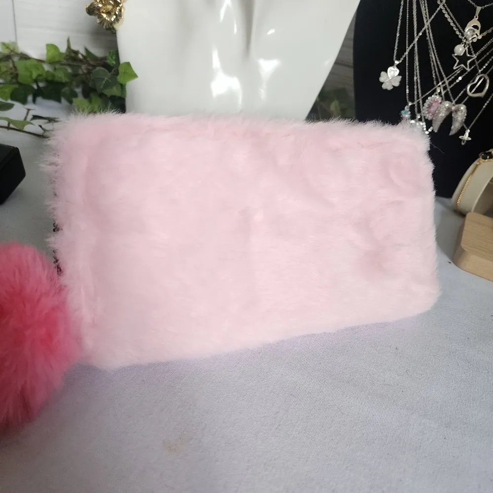 Cute Pink Furry Plush Wallet with PomPom New - Image 3