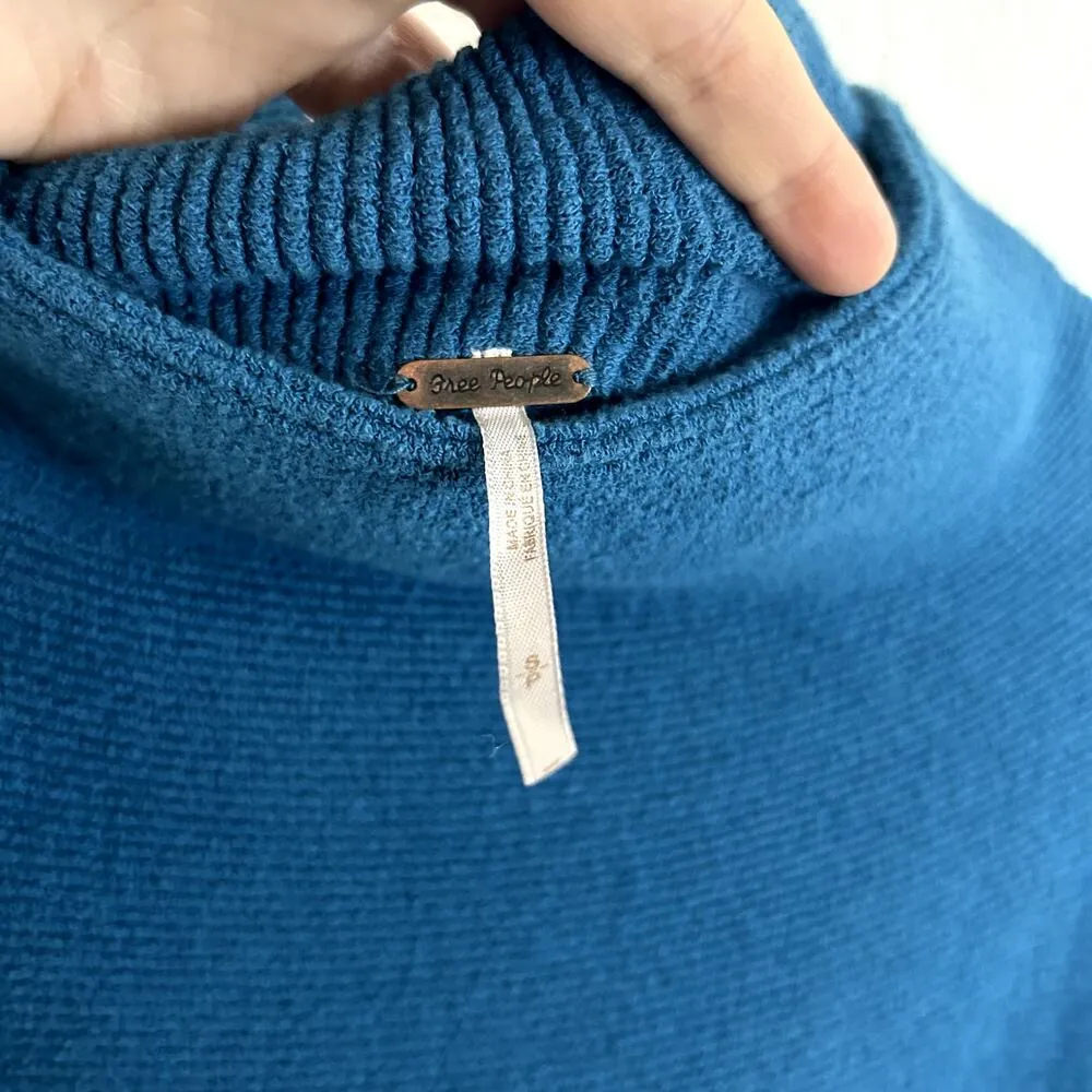 Free People Ottoman Slouchy Tunic Sweater Mock Oversized Tropical Bay Blue Small - Image 3