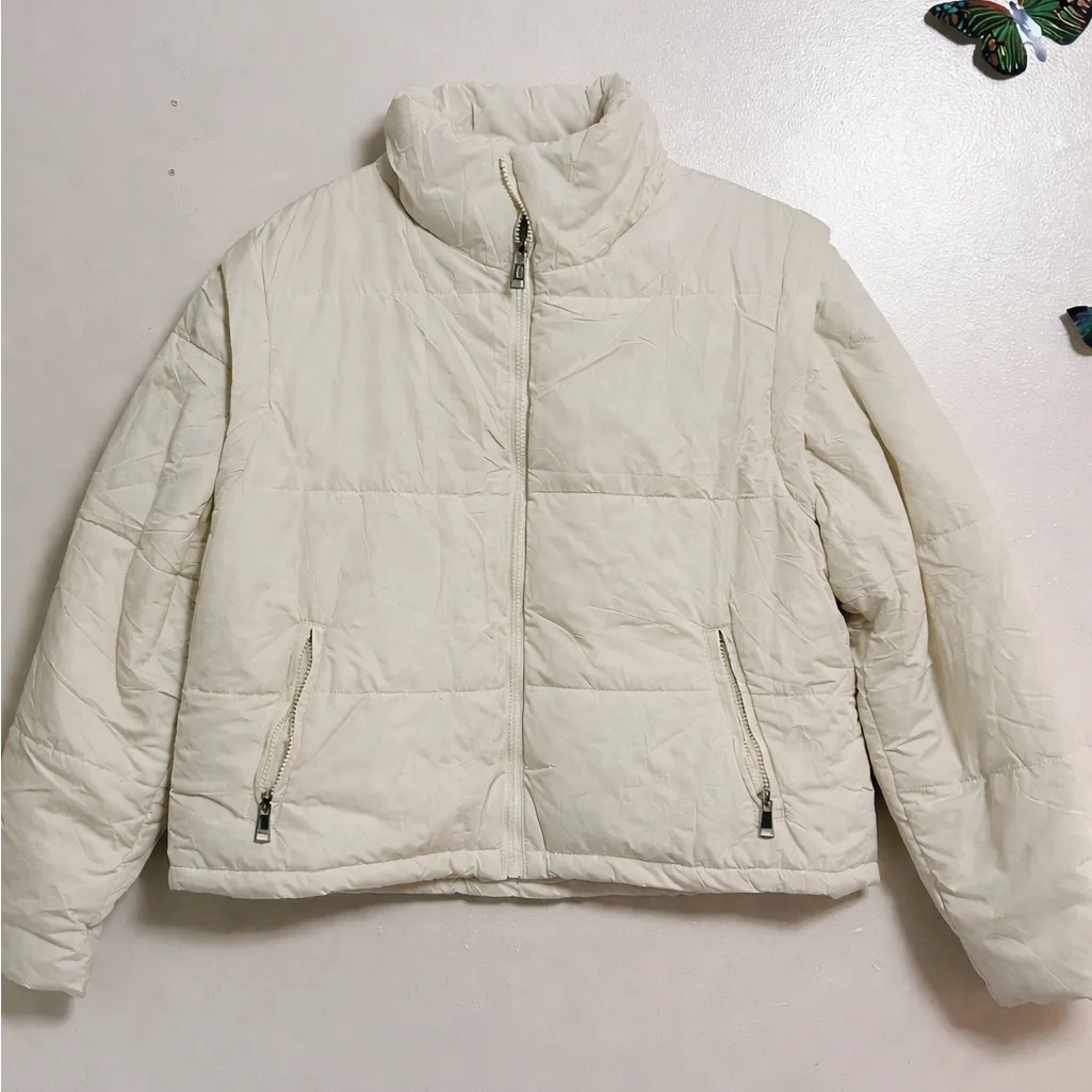 Cream Puffer Jacket — Women’s Small/Medium Fit, Lightweight Warm Zip Front - Image 3