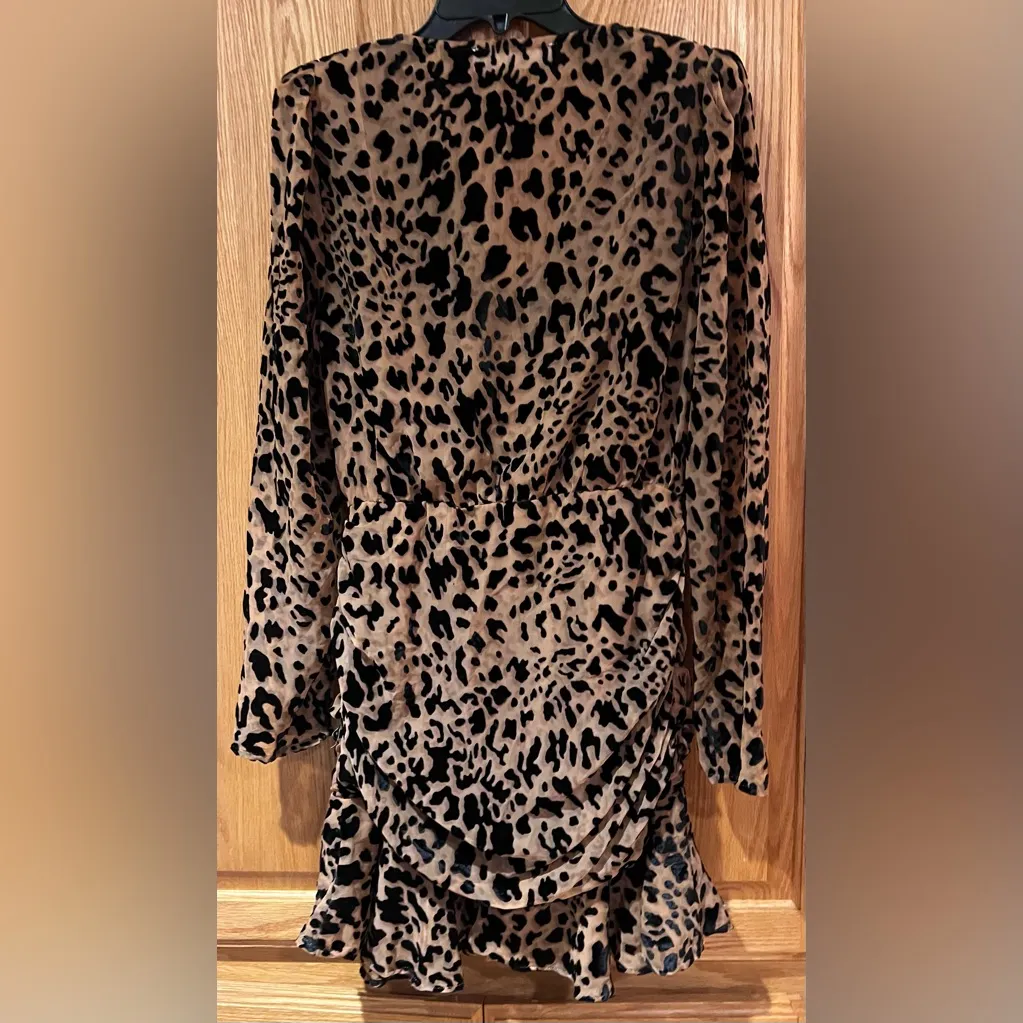 ASTR the Label Nikita Burnout Leopard Print‎ Long Sleeve Ruched Mini Dress Small - Image 13