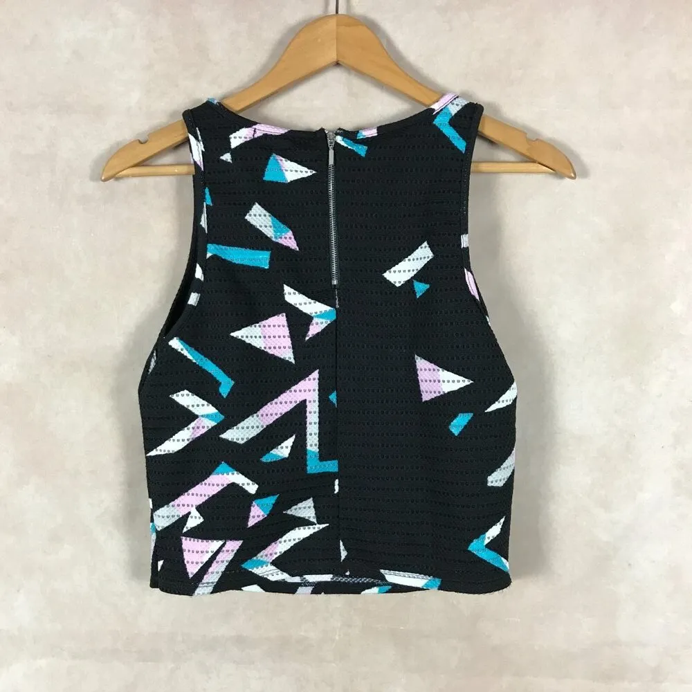 BAR III Black Laser Cut Geometric Print Sleeveless Crop Top NWT LARGE - Image 3
