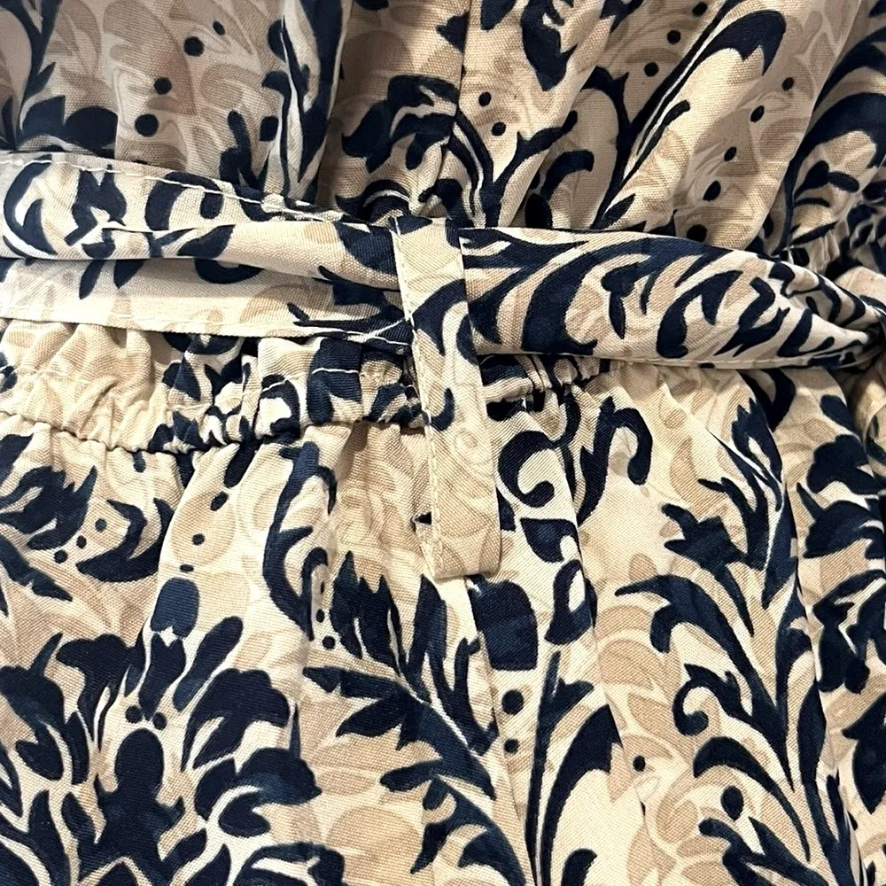 Cupshe Asymmetrical One Shoulder Pleated Blue Damask and Cream Mini Dress Large - Image 9