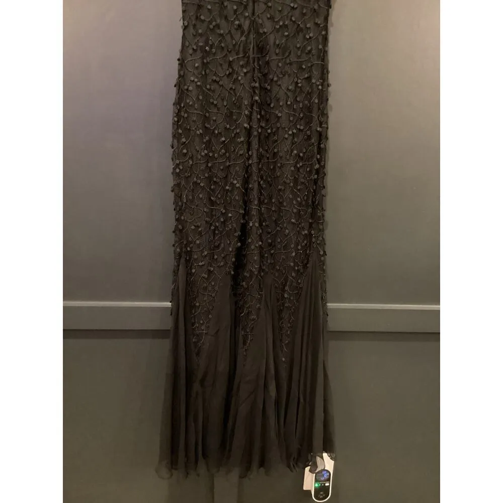 vintage Nicole Bakti Silk Embellished Plunge Neck Long Evening formal maxi Dress - Image 4