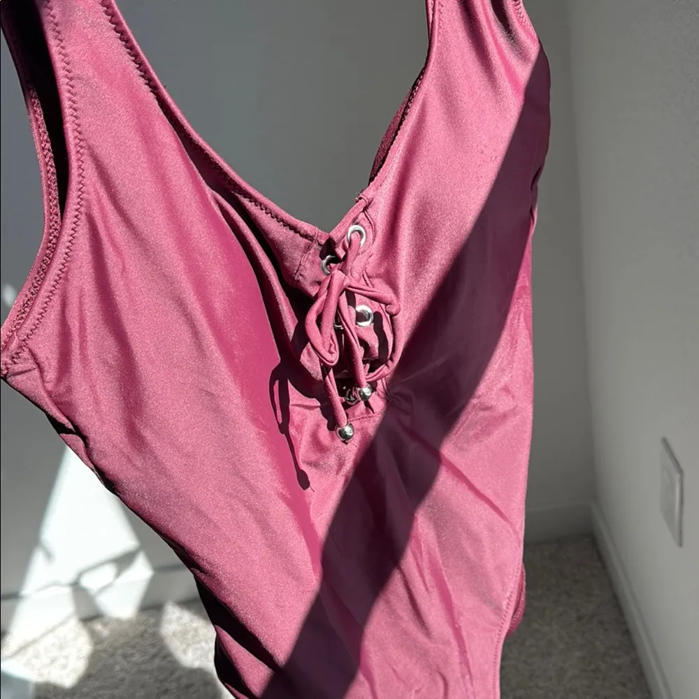 Moschino Red One Piece Swimsuit with Lace-Up Detail - Image 9