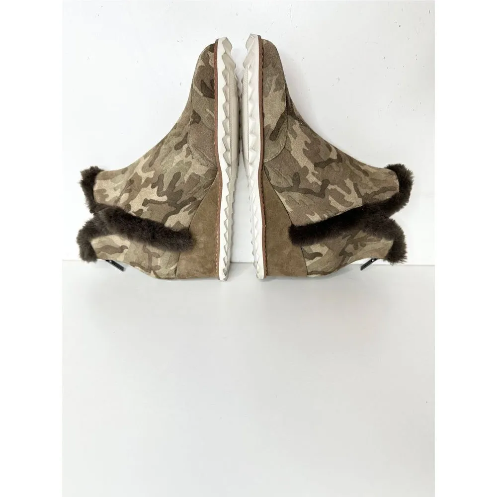 Pelle Moda Shoes Womens Size 6.5 Erin Faux Fur Trim Wedge Camouflage Bootie Green - Image 5