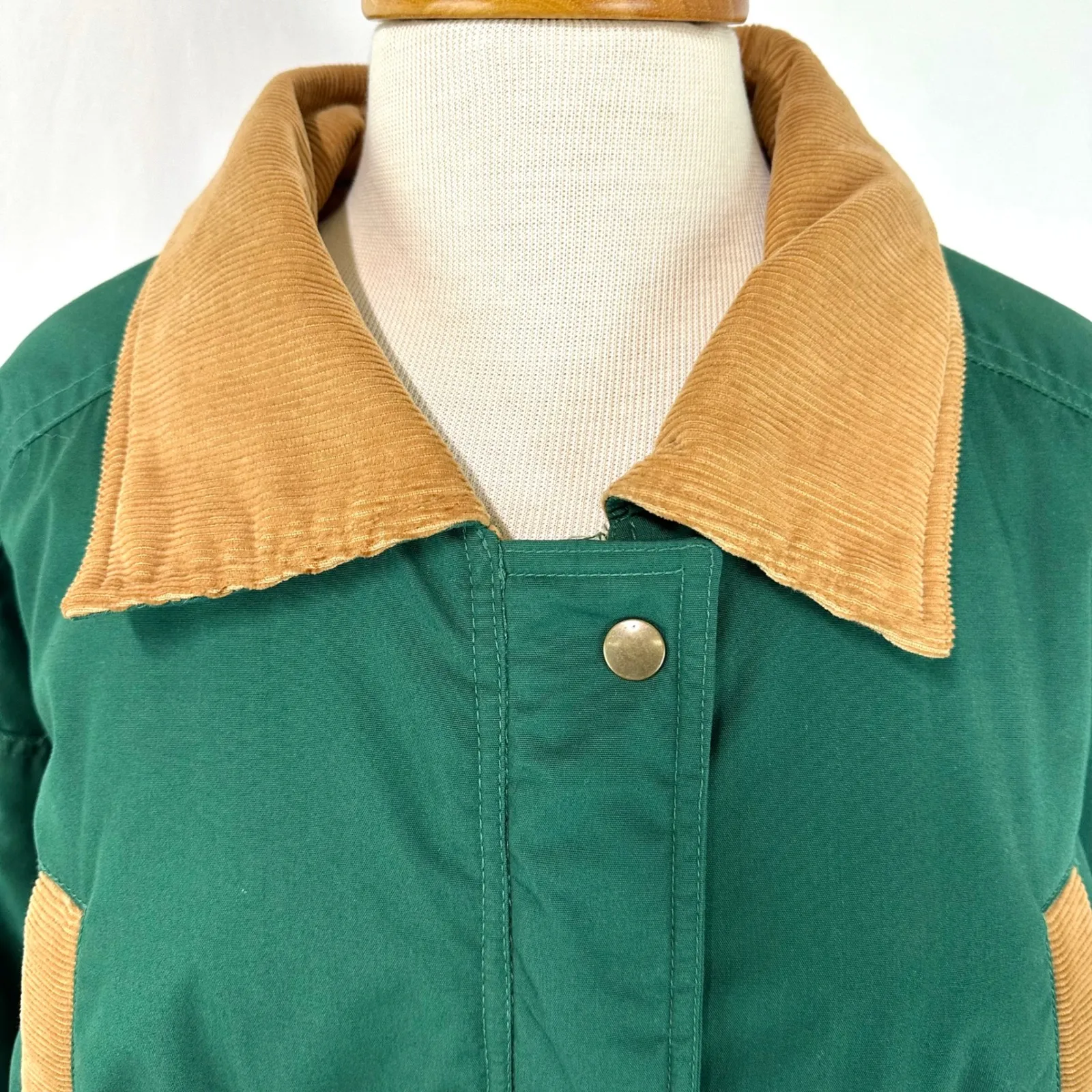 CABIN CREEK Vintage Green Corduroy Collar Barn Jacket Chore Coat Women's M - Image 2