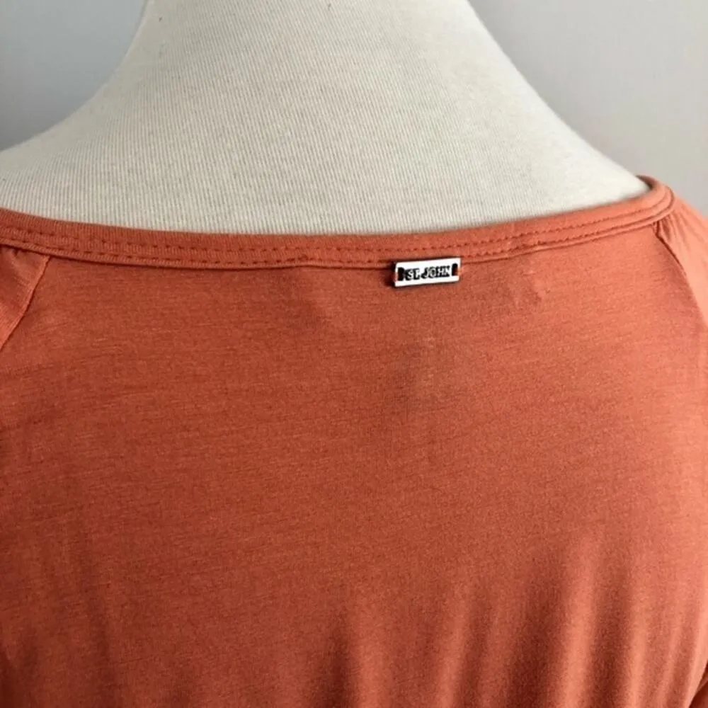 St John Orange Chinched Scoop Neck Slit Tie Sleeve Blouse Shirt Size Small - Image 4