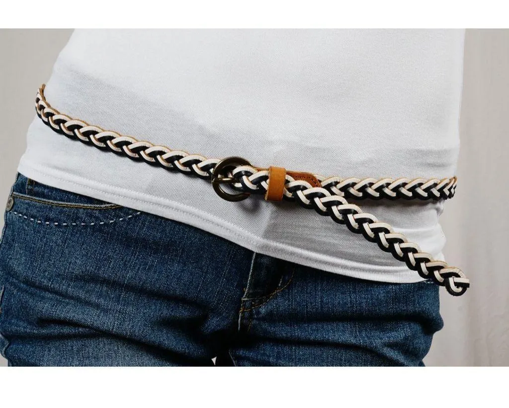 Old Navy Skinny Woven Braided Hip Belt Navy Blue White 42.25" Long - Image 2