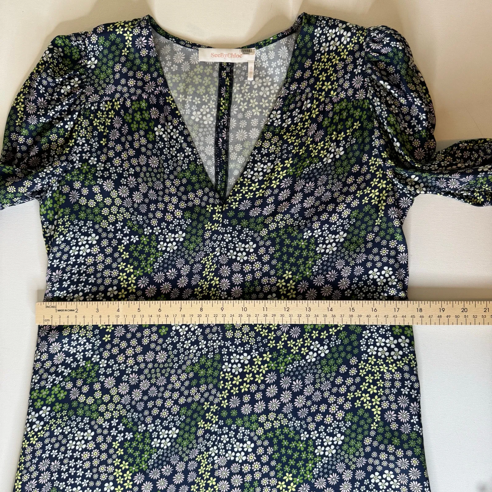 See by Chloe Womens Floral Puff Sleeve Shift Dress Sz 38 (US 6)‎ Flowy Office - Image 12