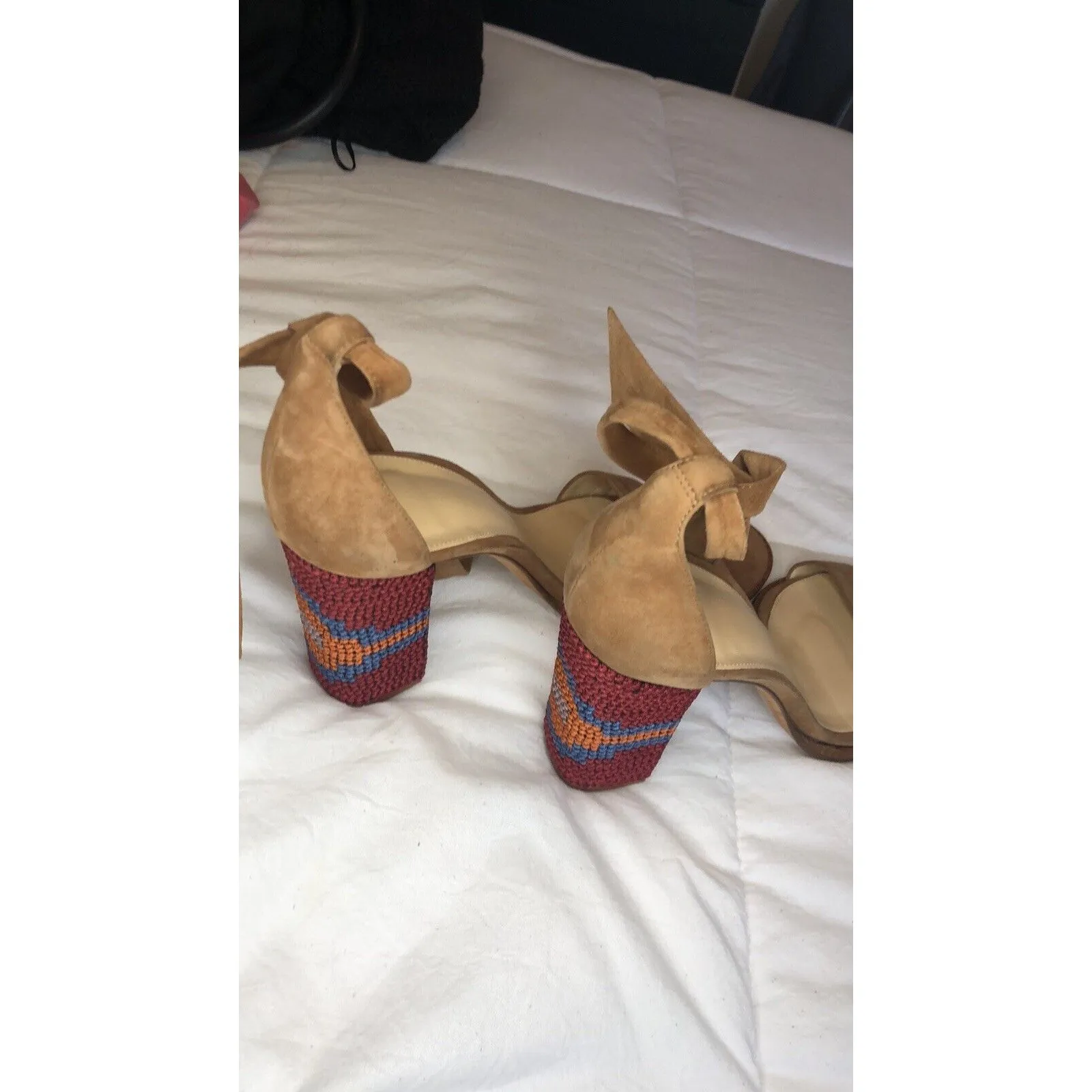 ALEXANDRE BIRMAM Suede Crochet Trim Sandals Elisa 7 1/2 Embroidered Block Heels - Image 15