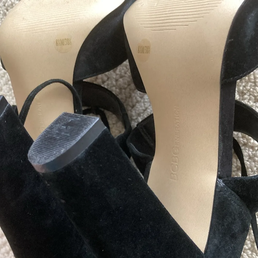 BCBGeneration Black Block High Heels Ankle Wrap Around Straps Shoes Size 8.5 - Image 10