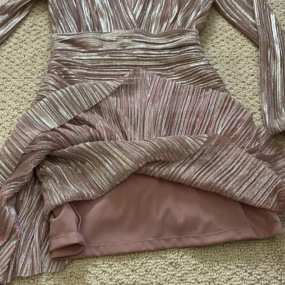 MAJE Pleated Metallic Pink Dress - Image 10