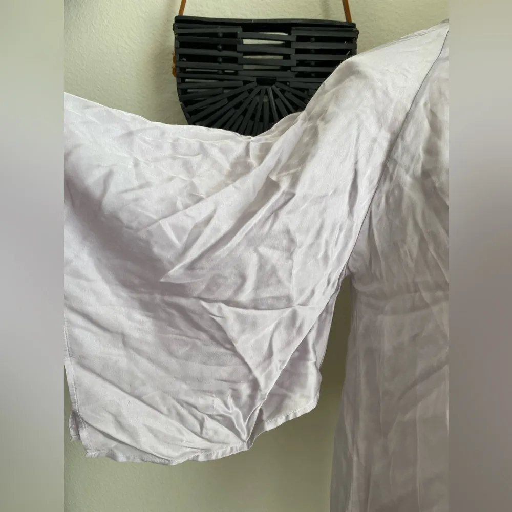 Stark X Satin Rayon Lavender Trumpet Sleeve Blouse Top, USA Made, Size Medium Purple - Image 2