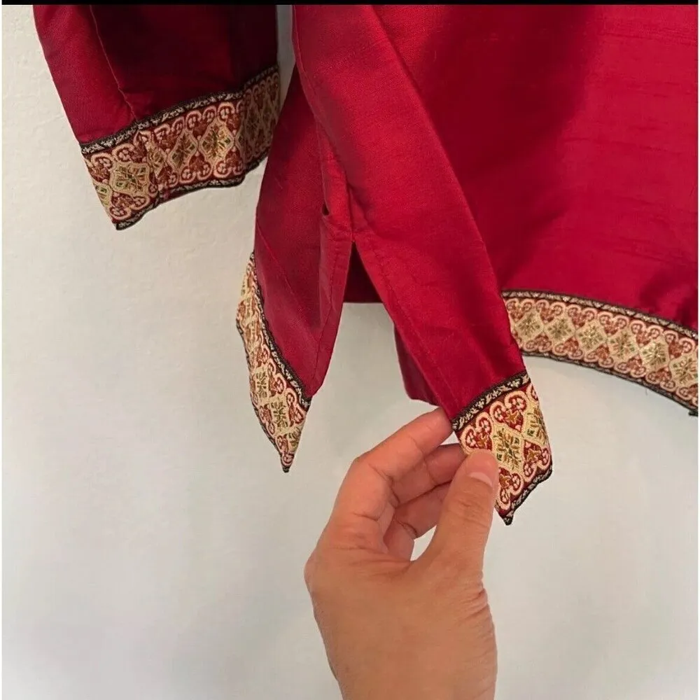 Silk Lore Beth Terrell blouse Jacket shantung Silk Top MEDIUM red gold - Image 5