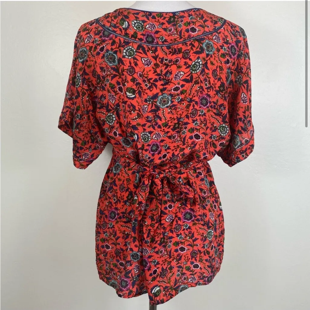 Anthropologie Maeve Silk Red Floral Kimono sleeve Blouse Sz M - Image 2