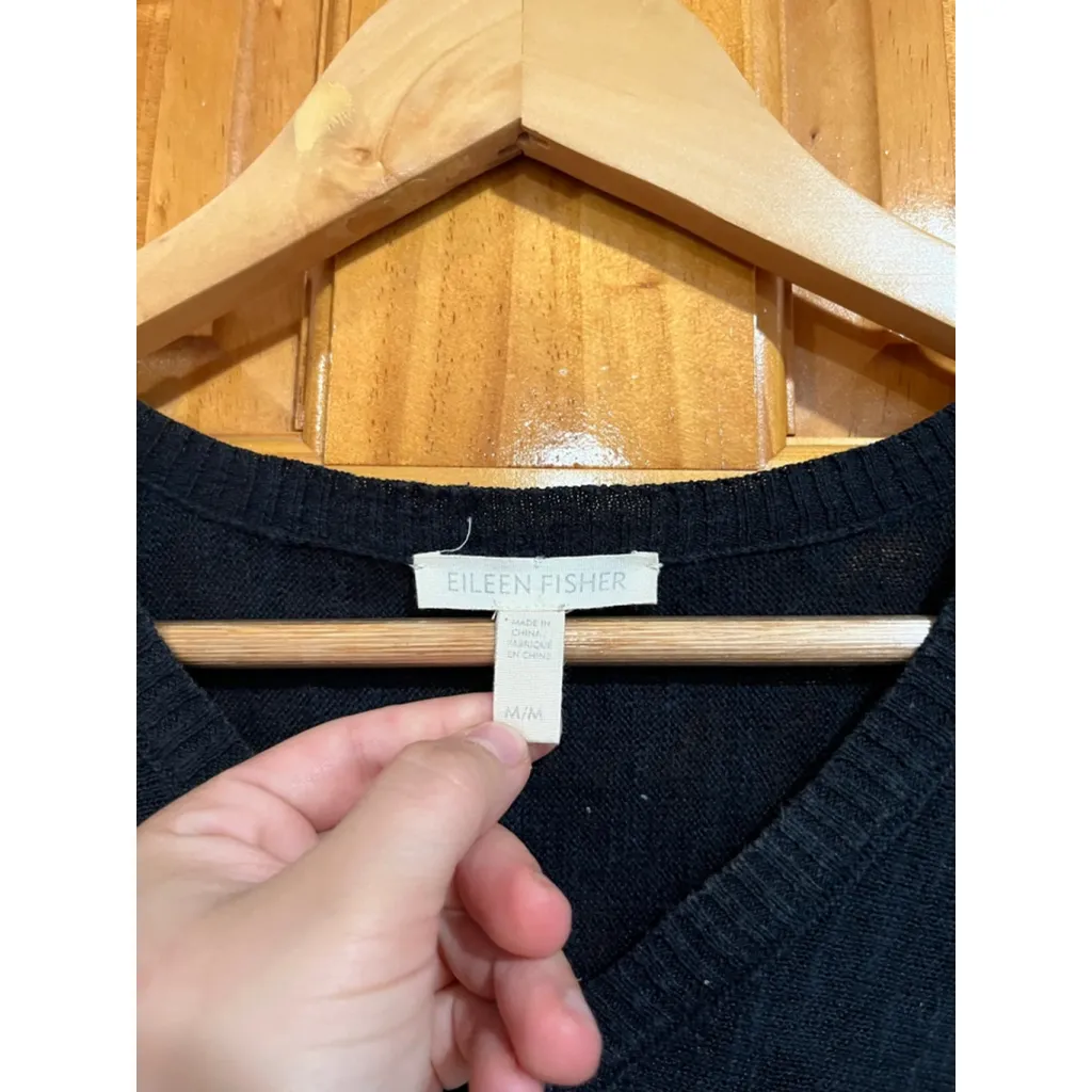 Eileen Fisher Black Lagenlook Boxy Dolman Small Organic Linen/Cotton Sweater - Image 3