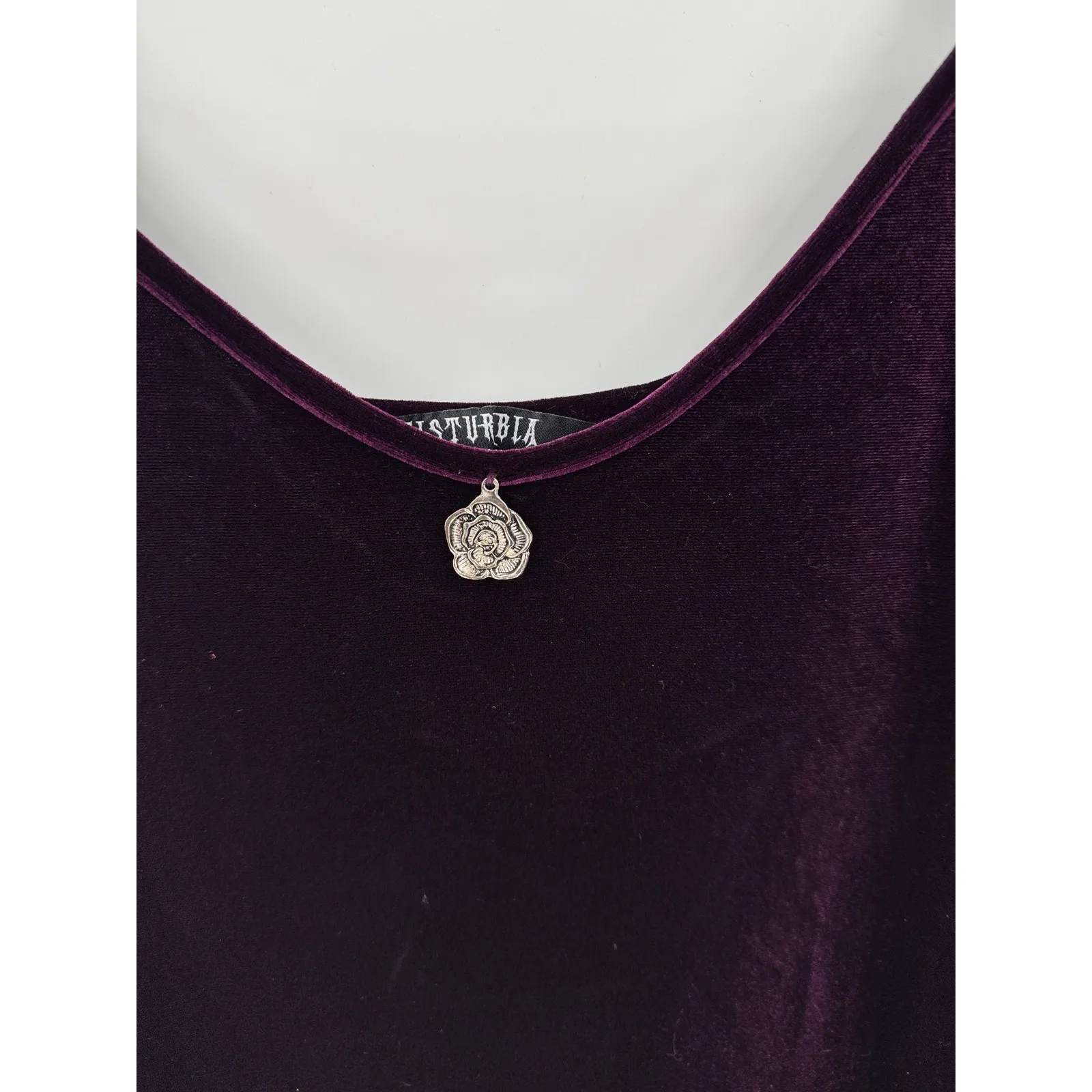 Disturbia Winona Midi Slip Dress purple velvet size 10 silver rose charm goth - Image 3