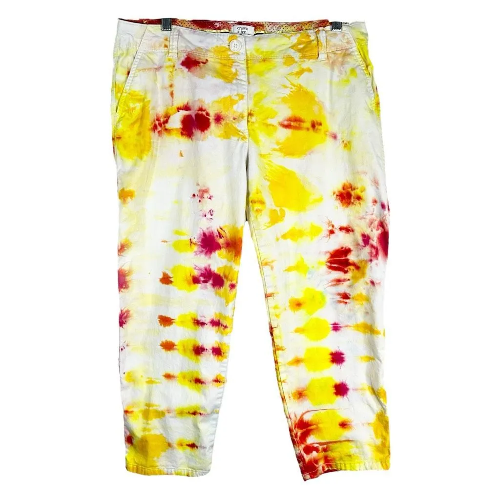 Crown Ivy Plus Size‎ 12 Cropped Pants Sunshine Town Tie Dye Yellow Orange 495 - Image 14