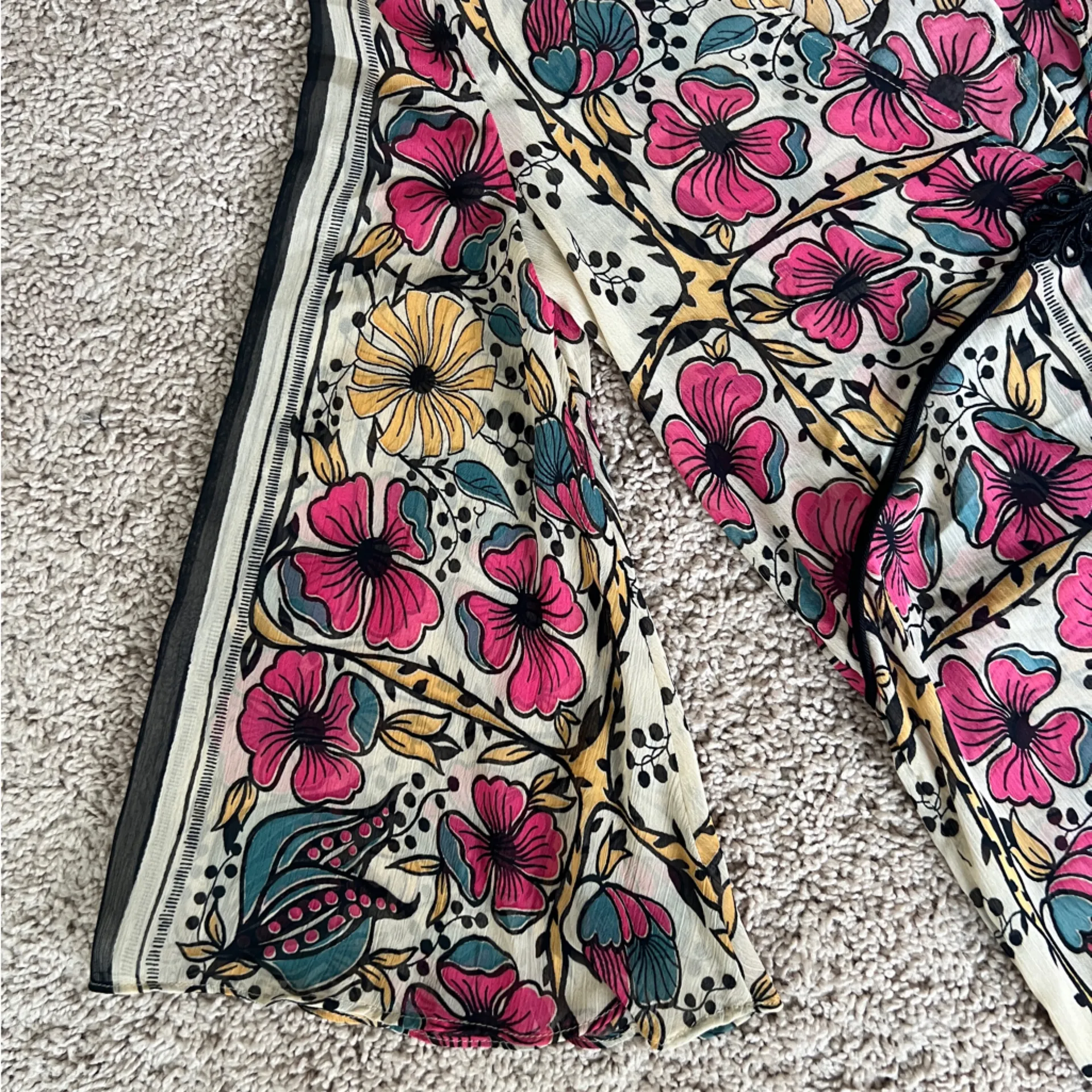 ZARA TRF Floral Printed Long Sheer‎ Kimono Corded Button Striped Bell Sleeves - Image 7