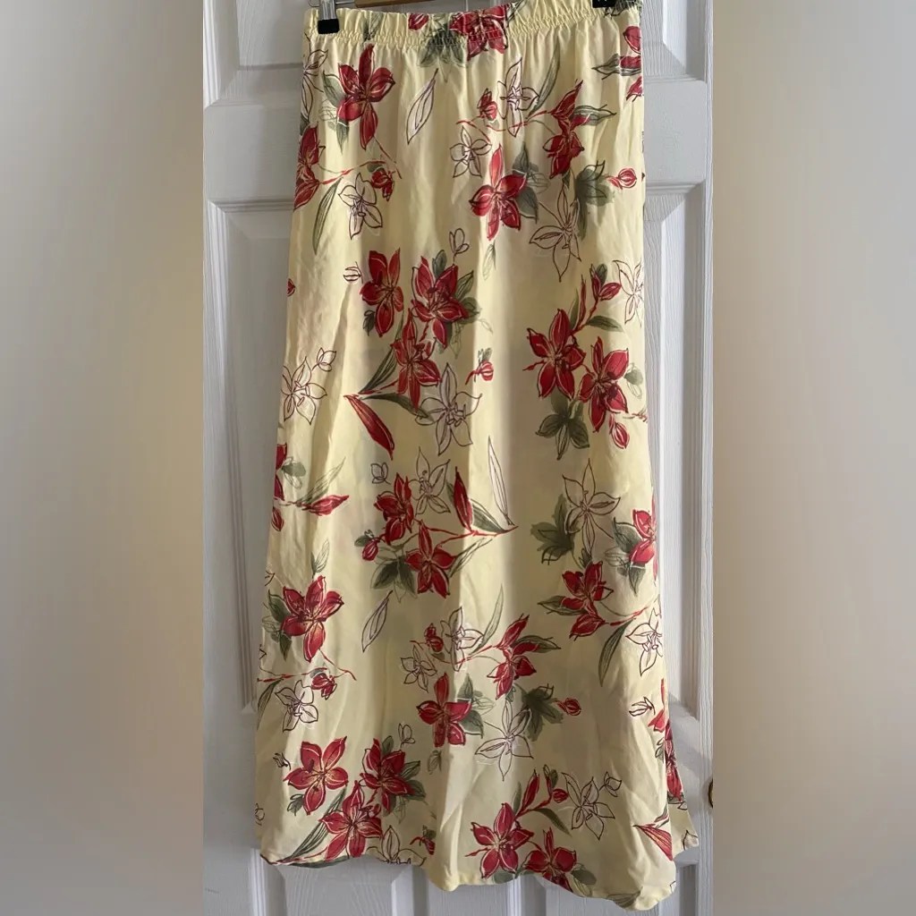 TSD Two Star Dog Floral Linen Maxi Skirt Boho Cottagecore Elastic Waist Yellow Size M - Image 2