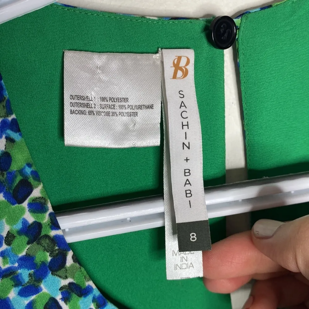 Sachin + Babi high low layered green and blue satin and chiffon midi dress sz 8 - Image 12