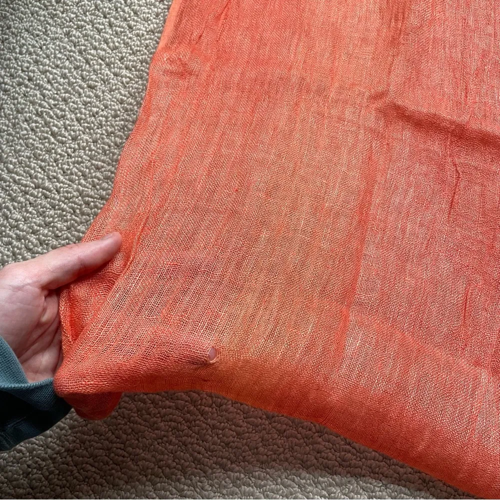 Chico’s 100% Linen Elegant Orange Woven Resortwear Spring Scarf - Image 3