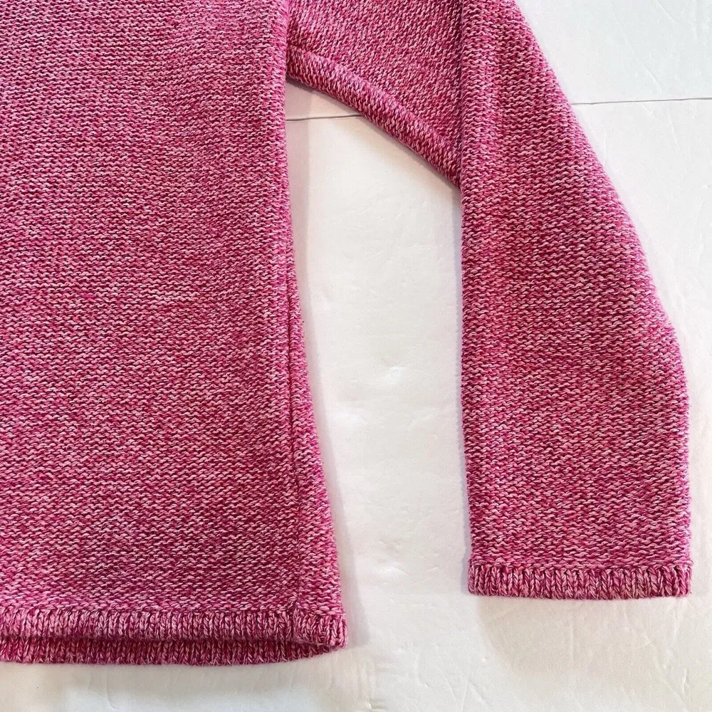 Vintage LL Bean Pink Marled Chunky Knit Cotton Crew Neck Pullover Sweater MEDIUM - Image 2