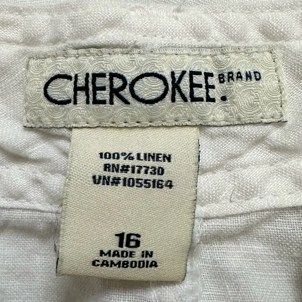Cherokee 100% Linen White Capri Pants, Size 16 - Image 8