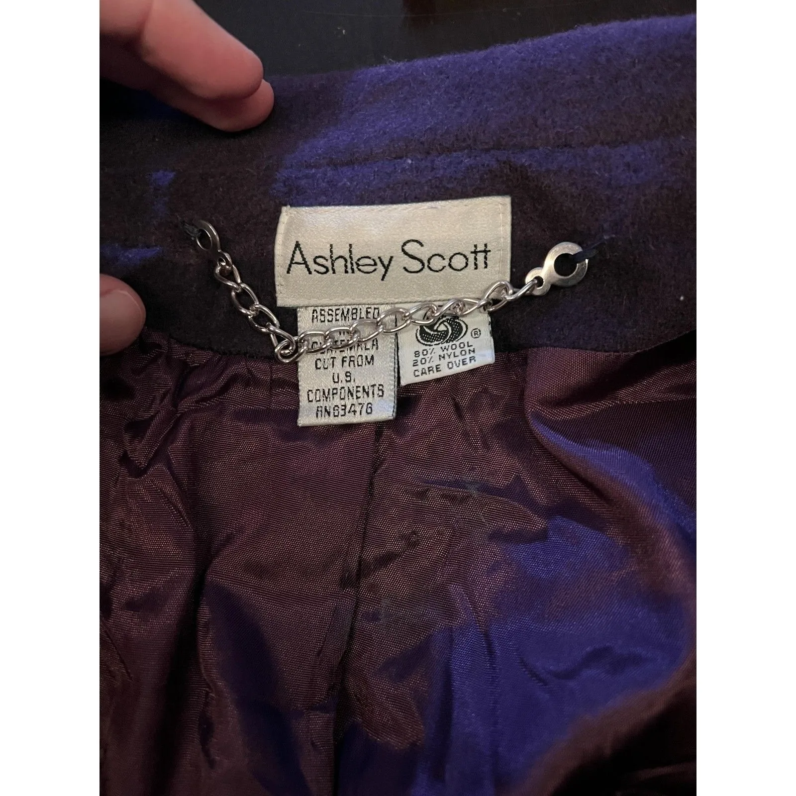 Ashley Scott Blazer Jacket Womens Purple Wool Blend Lined One Button Pockets Size M - Image 6