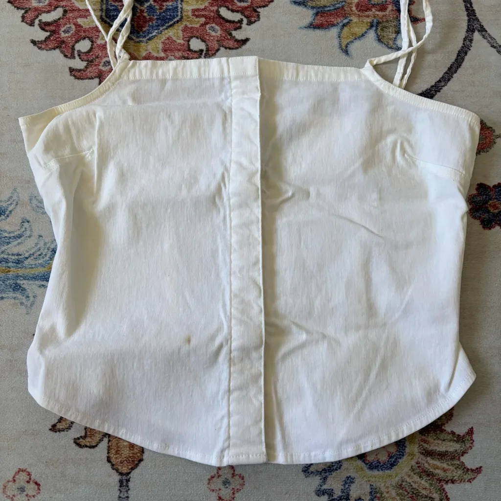Express Vintage Ivory Corset Cropped Fitted Top Going Out Top - Image 2
