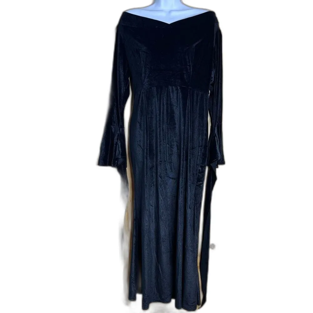 Morticia Addams-style Gothic Velvet Maxi Dress with Dramatic Bell Sleeves XXL - Image 4