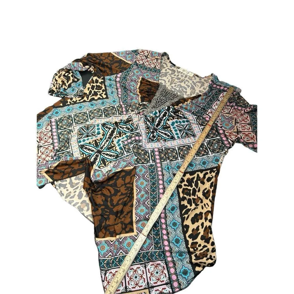 Purple Rain Plus size Womens Plus Size 3X (26/28) Tunic Shirt Animal Artsy Geome Brown - Image 3