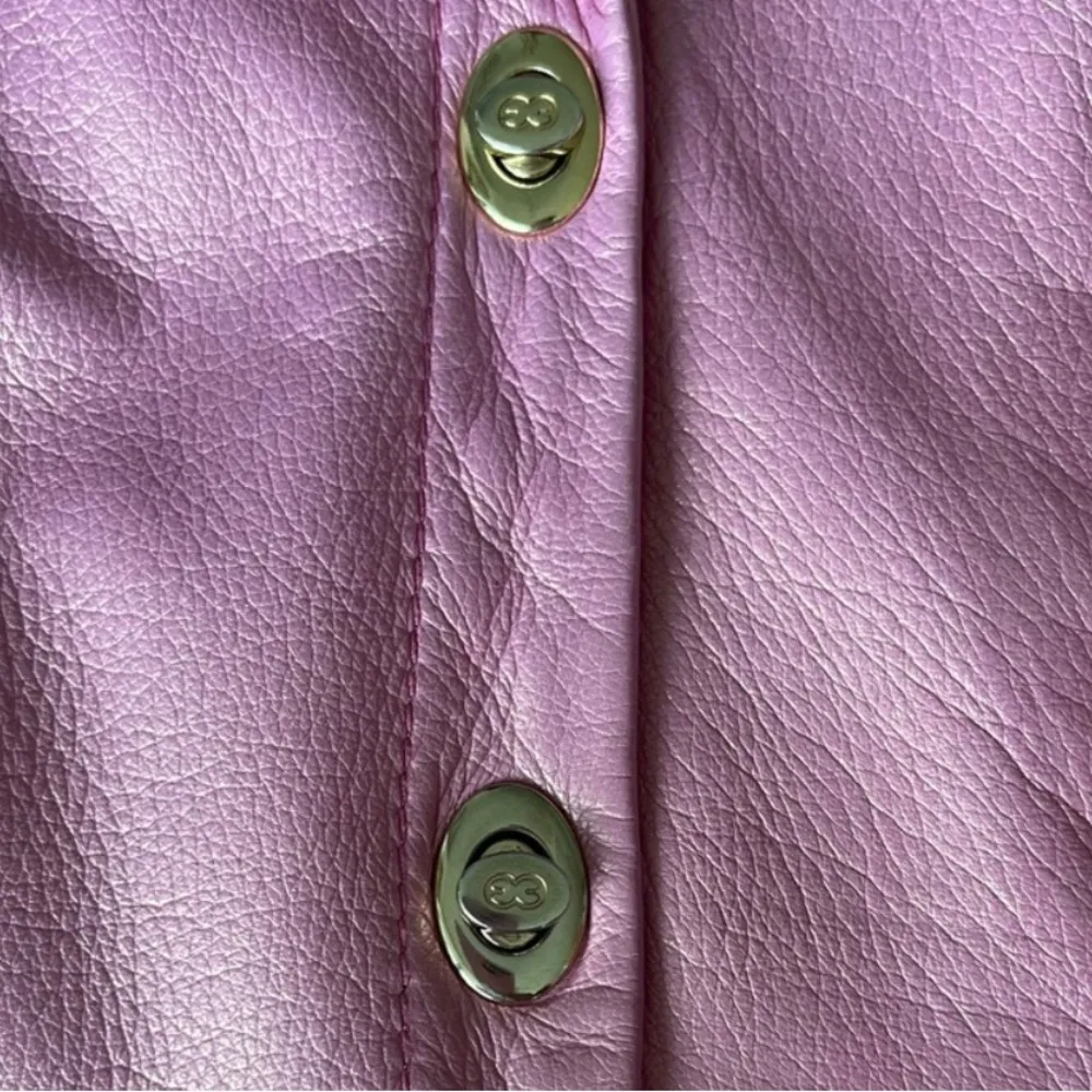 Vintage 90s Y2K Escada Leather Jacket Metallic Light Bubblegum Pink Cropped Moto - Image 9