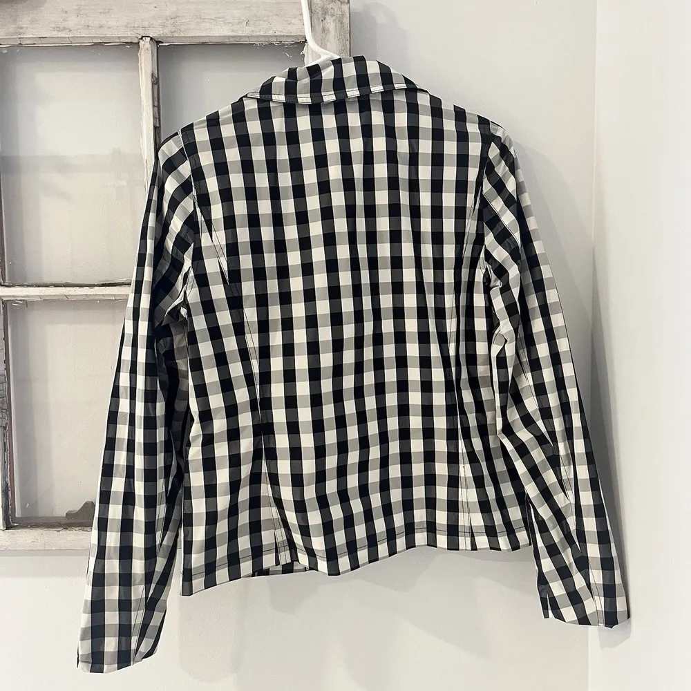 Lauren Ralph Lauren Womens Gingham Check Bomber Jacket Outerwear S Black White - Image 4