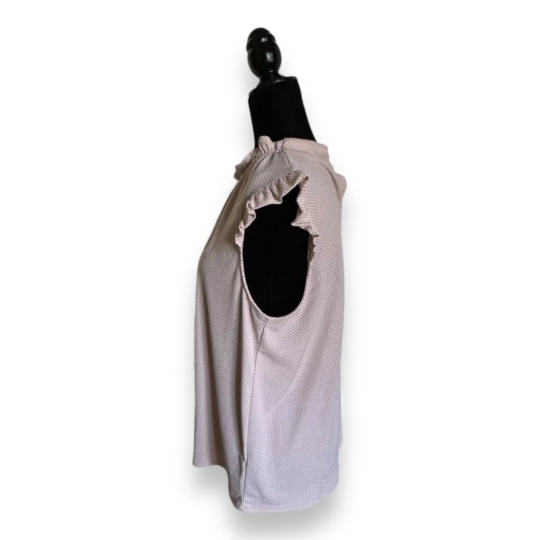 Adrianna Papell Womens Tank Sz XL Pink Black Polka‎ Dot Ruffle Mock Neck NEW - Image 6