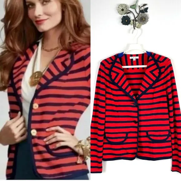 CAbi Yacht Club Jacket Blazer Red/Navy Striped Nautical Style 224 Women's Medium - Image 2