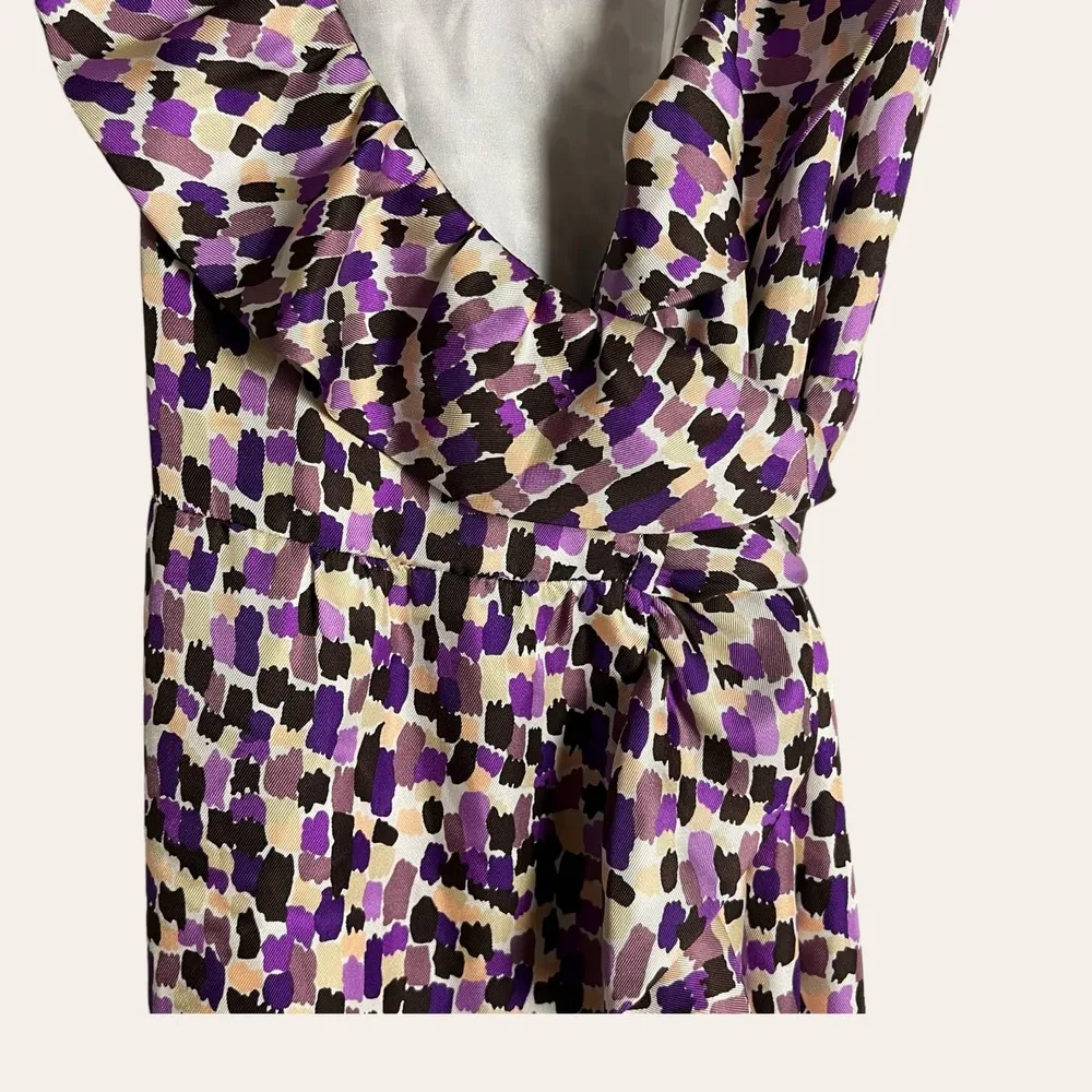 Kate Spade Aubrey Silk Multicolor Abstract Print Ruffled Wrap Mini Dress Size 8 - Image 9